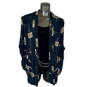 R&M Richards Black Blazer Jacket Velvet Tank Women Size 14 Gold Metal Detail